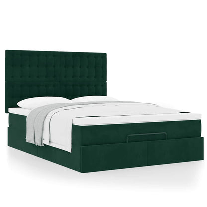vidaXL Lit ottoman avec matelas vert foncé 140x200 cm Velours