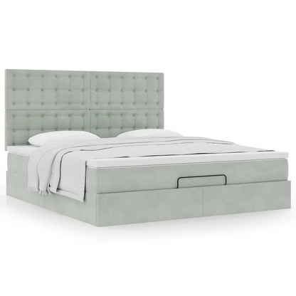 vidaXL Ottoman-Bett mit Matratzen Hellgrau 160x200 cm Samt
