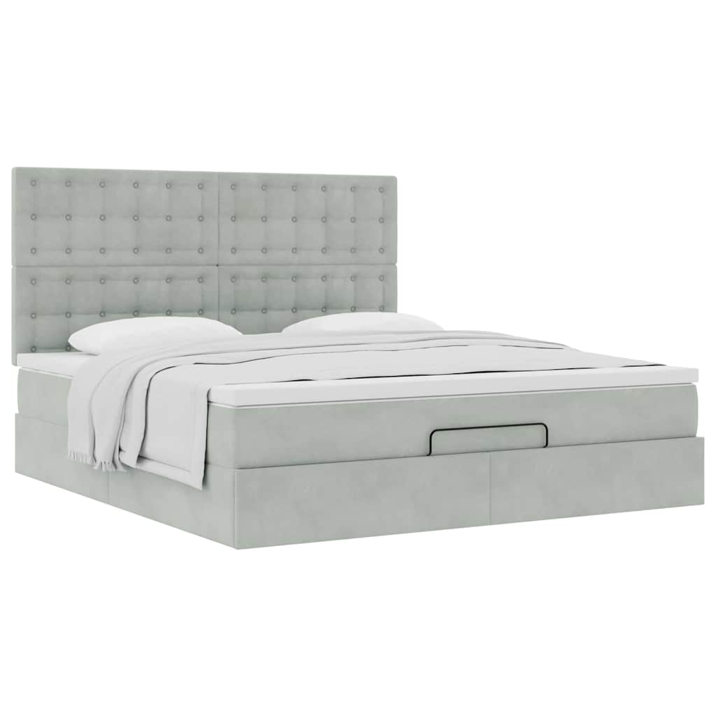 vidaXL Ottoman-Bett mit Matratzen Hellgrau 160x200 cm Samt