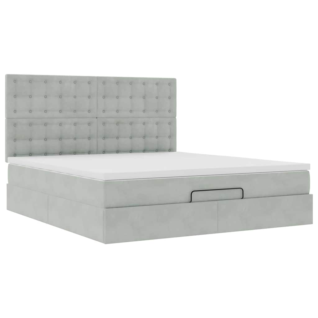Ottoman-Bett mit Matratzen Hellgrau 180x200 cm Samt