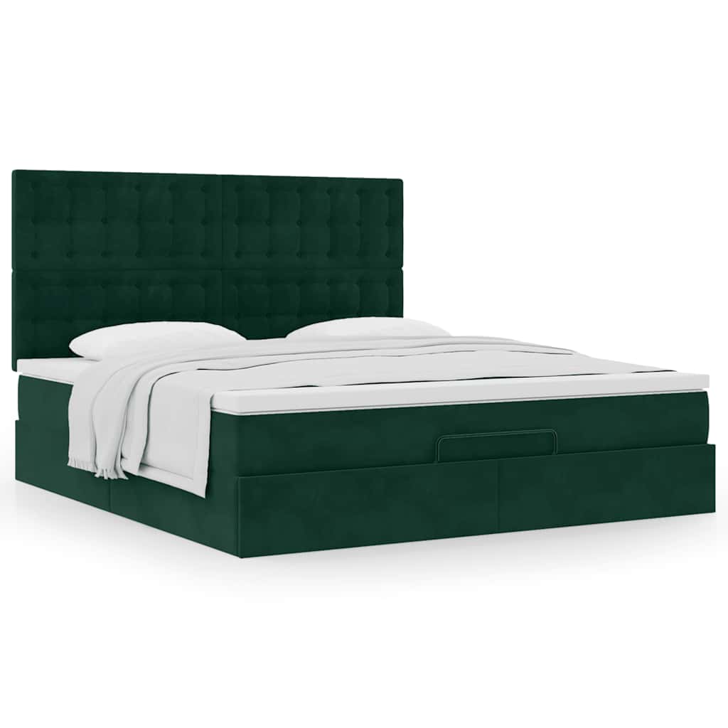 vidaXL Lit de rangement avec matelas Vert foncé 180x200 cm Velours