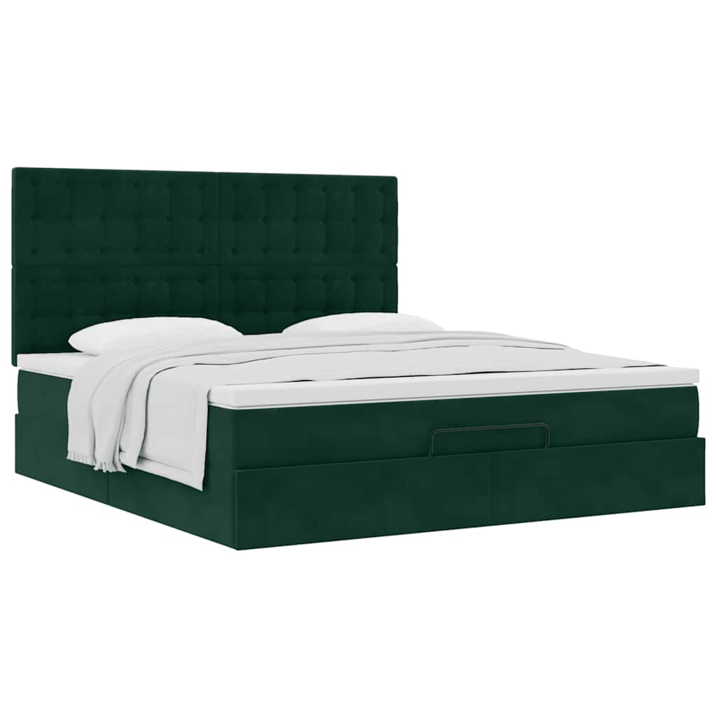 vidaXL Lit de rangement avec matelas Vert foncé 180x200 cm Velours