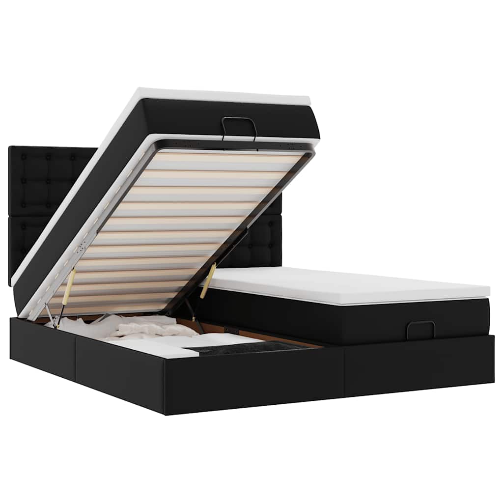 Ottoman-Bett mit Matratzen Schwarz 160x200 cm Kunstleder