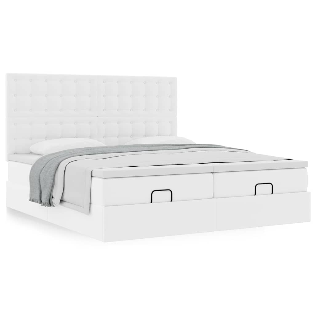 vidaXL Ottoman-Bett mit Matratzen Reinweiß 160x200 cm Kunstleder