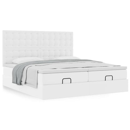 vidaXL Ottoman-Bett mit Matratzen Reinweiß 160x200 cm Kunstleder
