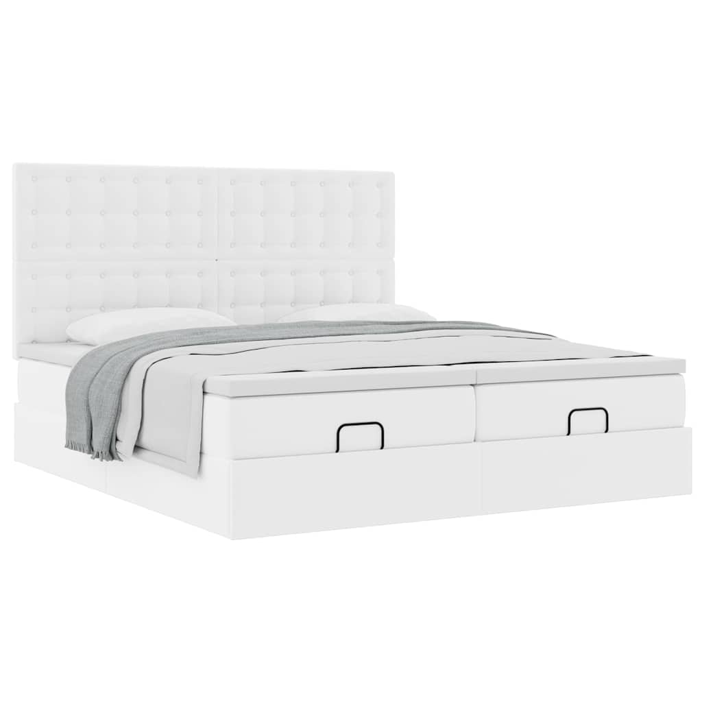 vidaXL Ottoman-Bett mit Matratzen Reinweiß 160x200 cm Kunstleder