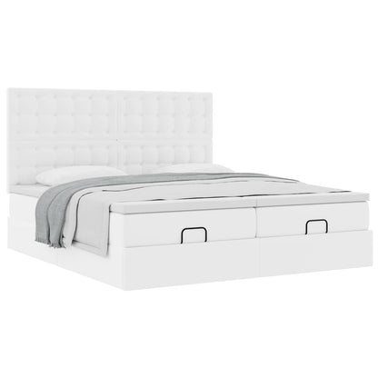 vidaXL Ottoman-Bett mit Matratzen Reinweiß 160x200 cm Kunstleder
