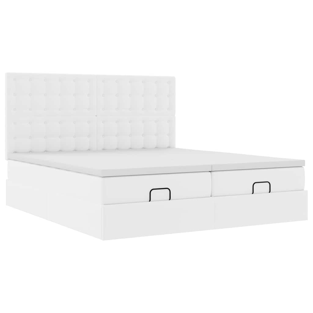 vidaXL Ottoman-Bett mit Matratzen Reinweiß 160x200 cm Kunstleder