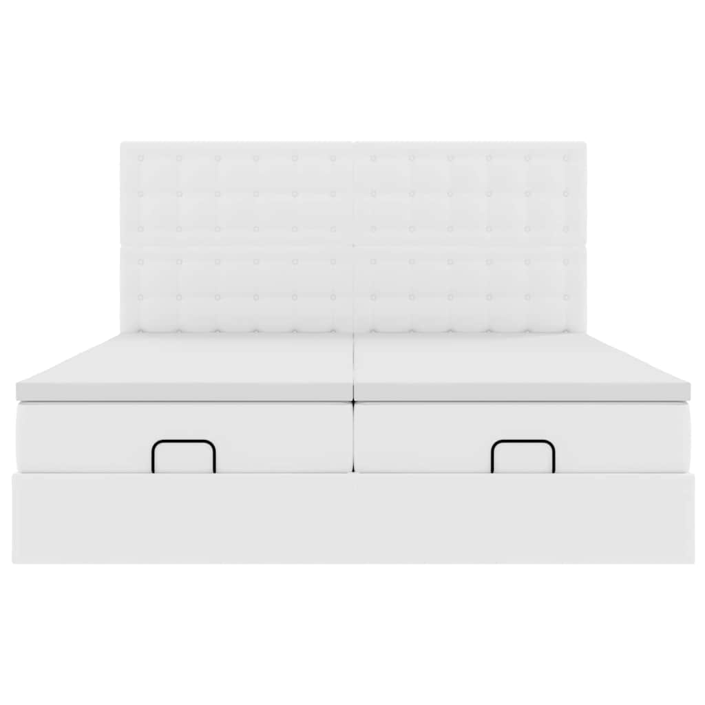 vidaXL Ottoman-Bett mit Matratzen Reinweiß 160x200 cm Kunstleder