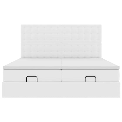 vidaXL Ottoman-Bett mit Matratzen Reinweiß 160x200 cm Kunstleder