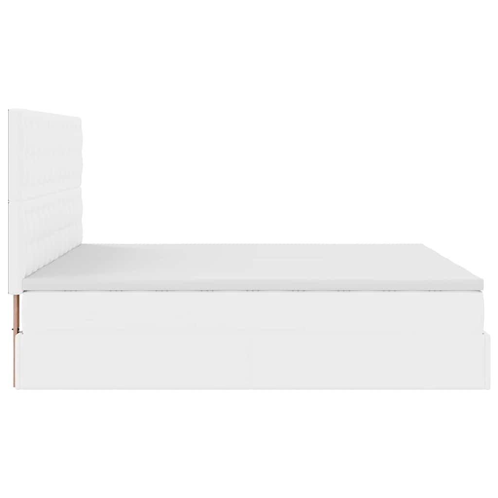 vidaXL Ottoman-Bett mit Matratzen Reinweiß 160x200 cm Kunstleder