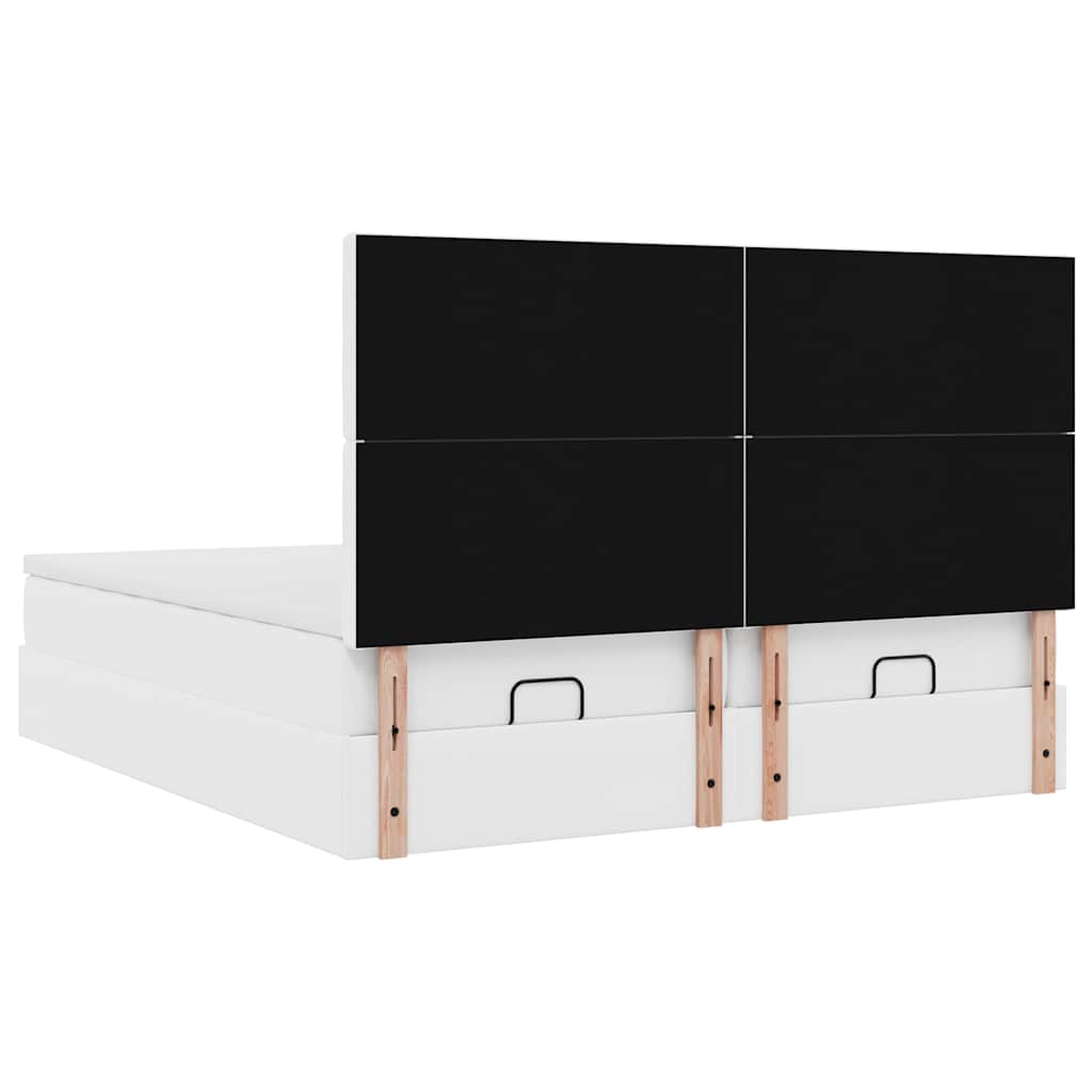 vidaXL Ottoman-Bett mit Matratzen Reinweiß 160x200 cm Kunstleder