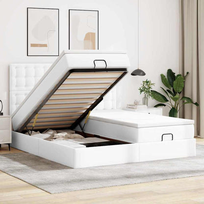 vidaXL Ottoman-Bett mit Matratzen Reinweiß 160x200 cm Kunstleder