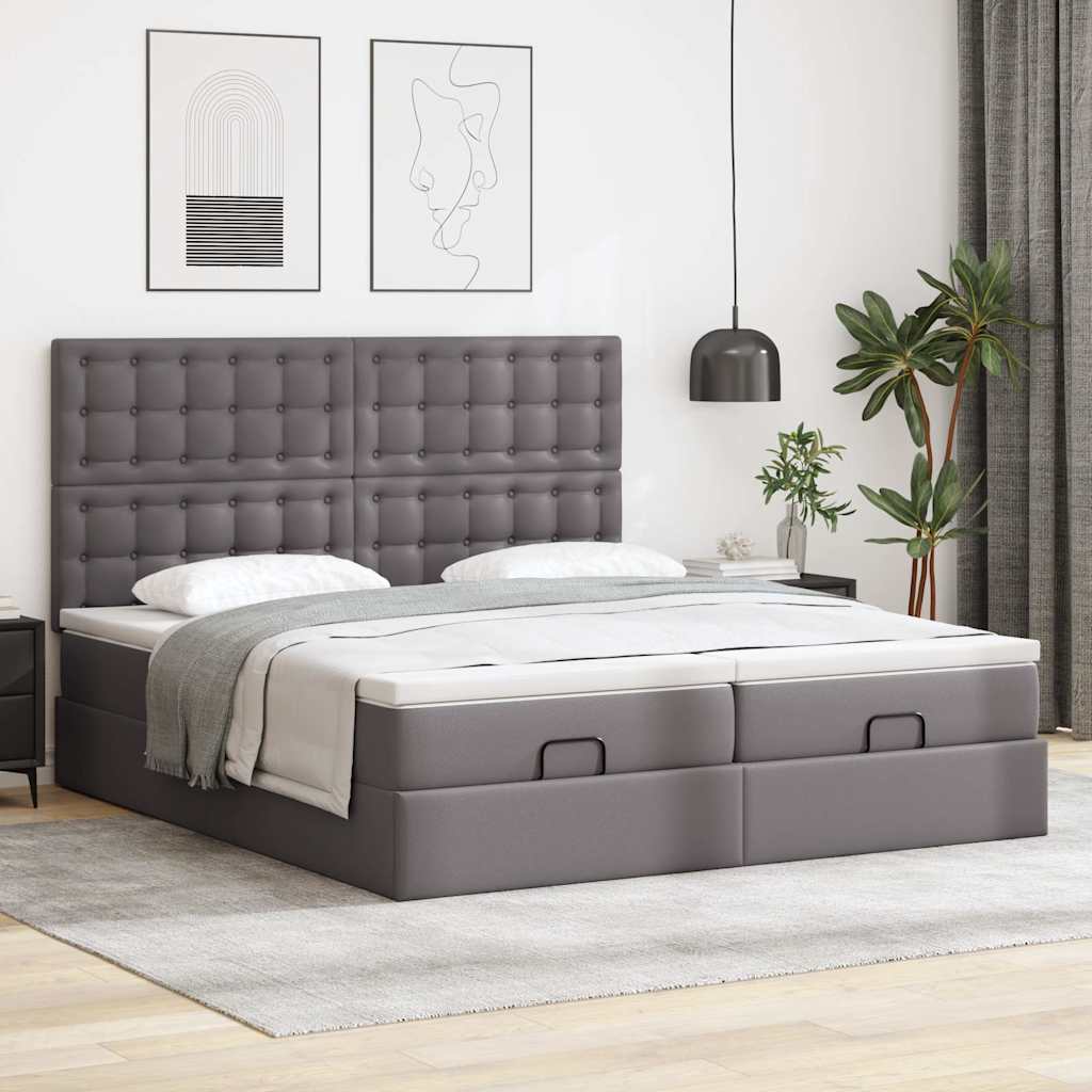 vidaXL Ottoman-Bett mit Matratzen Grau 160x200 cm Kunstleder