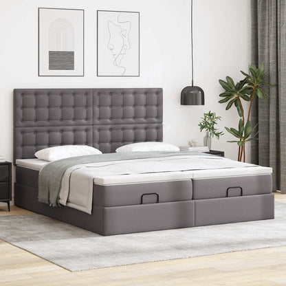 vidaXL Ottoman-Bett mit Matratzen Grau 160x200 cm Kunstleder