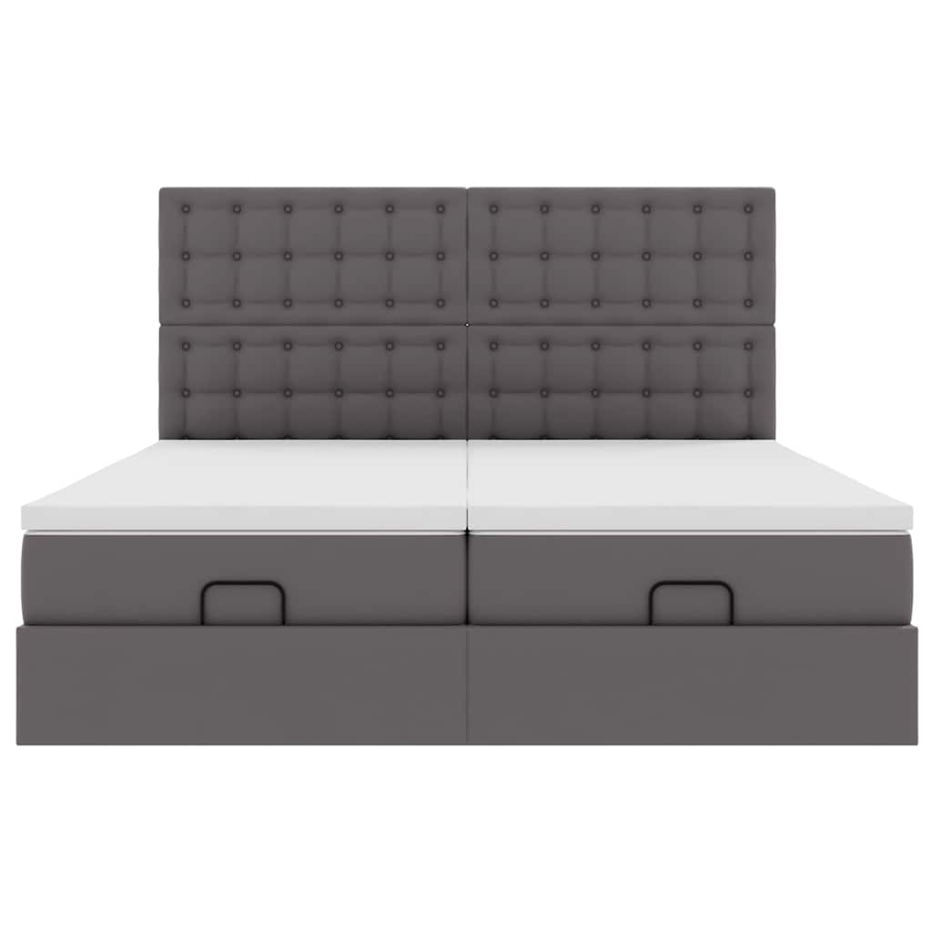 vidaXL Ottoman-Bett mit Matratzen Grau 160x200 cm Kunstleder