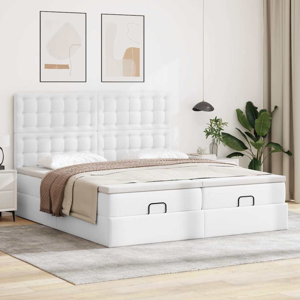 vidaXL Ottoman-Bett mit Matratzen Reinweiß 180x200 cm Kunstleder