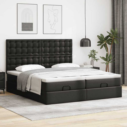 vidaXL Ottoman-Bett mit Matratzen Schwarz 200x200 cm Kunstleder