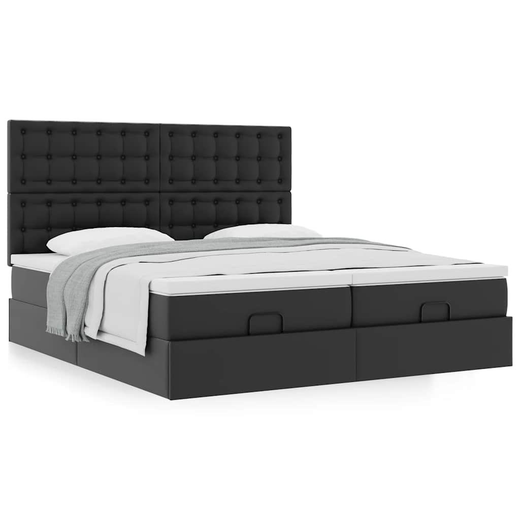 vidaXL Ottoman-Bett mit Matratzen Schwarz 200x200 cm Kunstleder