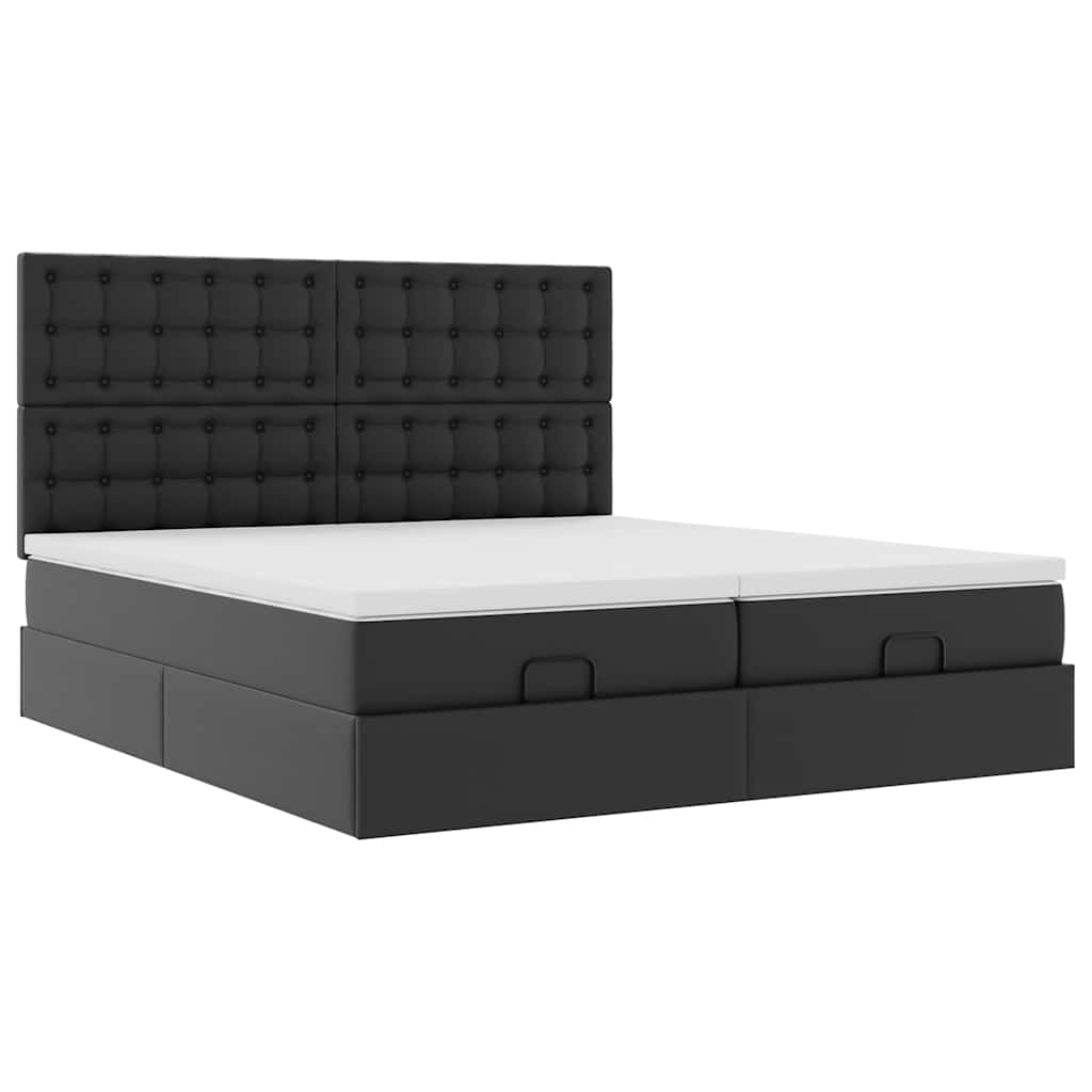 vidaXL Ottoman-Bett mit Matratzen Schwarz 200x200 cm Kunstleder