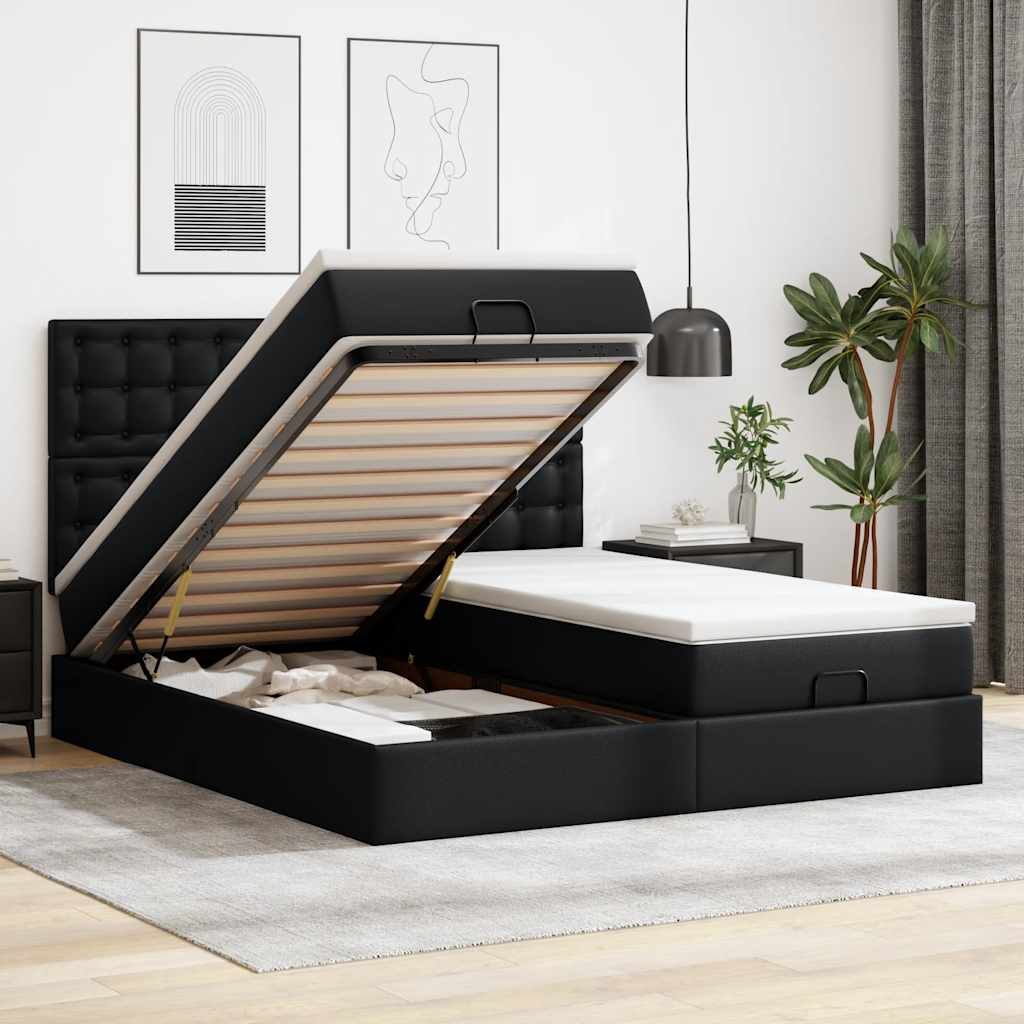 vidaXL Ottoman-Bett mit Matratzen Schwarz 200x200 cm Kunstleder