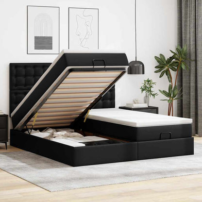 vidaXL Ottoman-Bett mit Matratzen Schwarz 200x200 cm Kunstleder