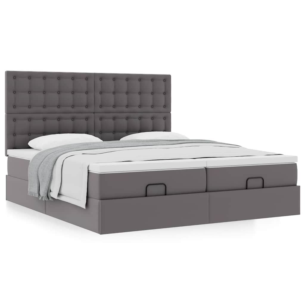 vidaXL Ottoman-Bett mit Matratzen Grau 200x200 cm Kunstleder