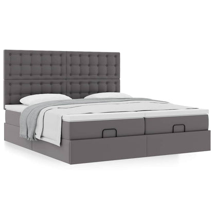 vidaXL Ottoman-Bett mit Matratzen Grau 200x200 cm Kunstleder