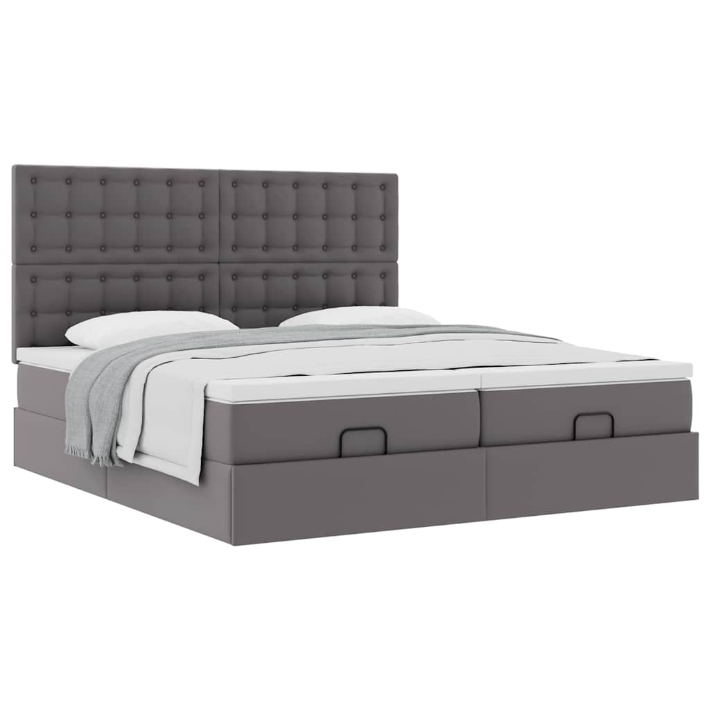 vidaXL Ottoman-Bett mit Matratzen Grau 200x200 cm Kunstleder