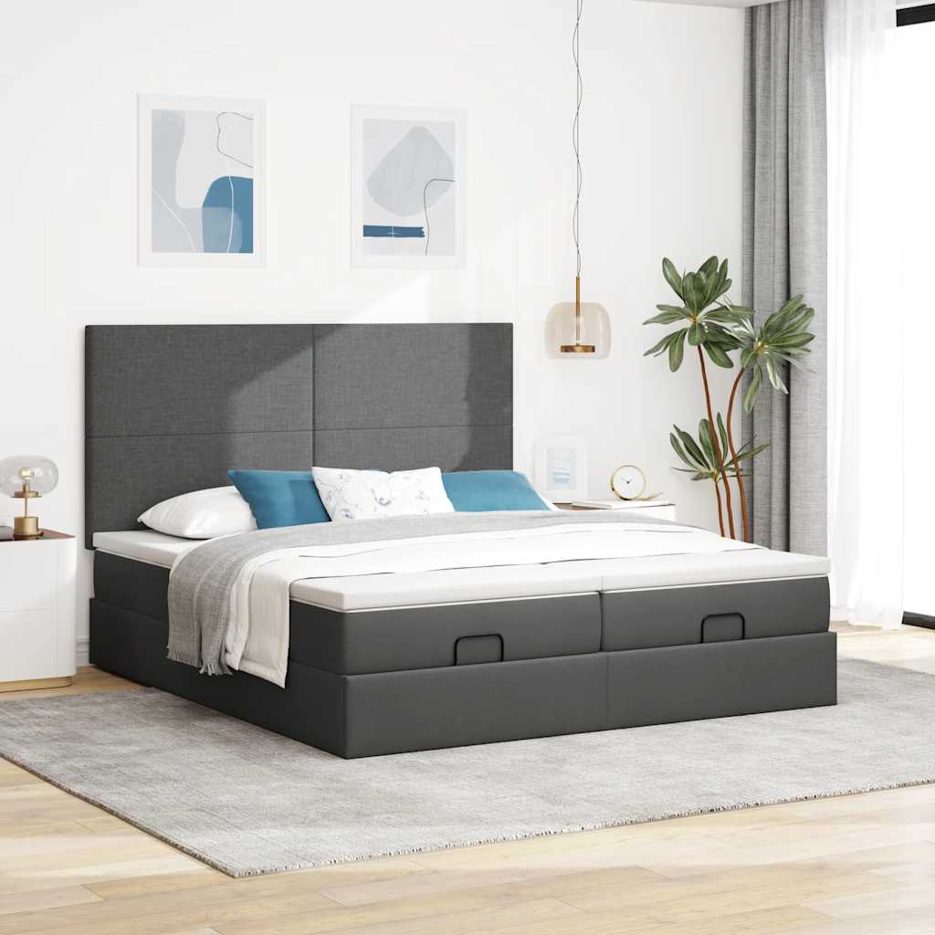vidaXL Ottoman-Bett mit Matratzen Dunkelgrau 180x200 cm Stoff