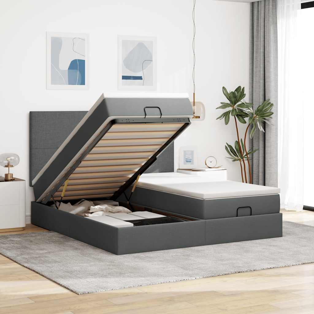 vidaXL Ottoman-Bett mit Matratzen Dunkelgrau 180x200 cm Stoff