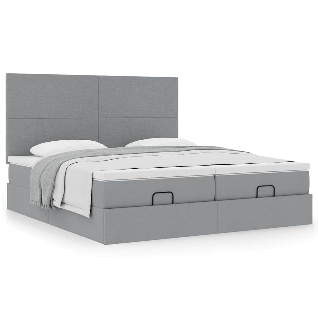 vidaXL Ottoman-Bett mit Matratzen Hellgrau 200x200 cm Stoff