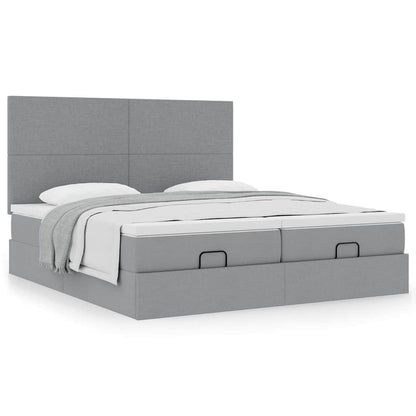 vidaXL Ottoman-Bett mit Matratzen Hellgrau 200x200 cm Stoff