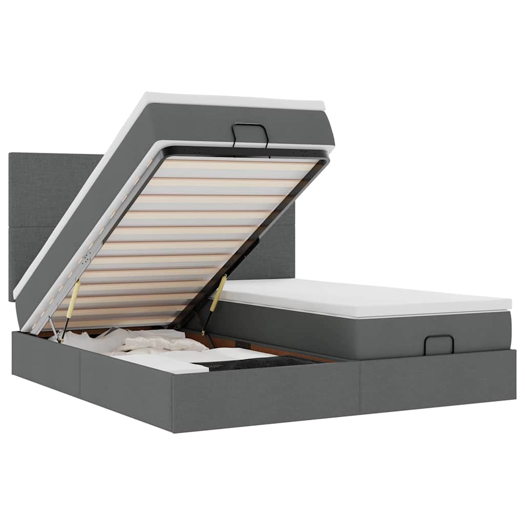 Ottoman-Bett mit Matratzen Dunkelgrau 200x200 cm Stoff