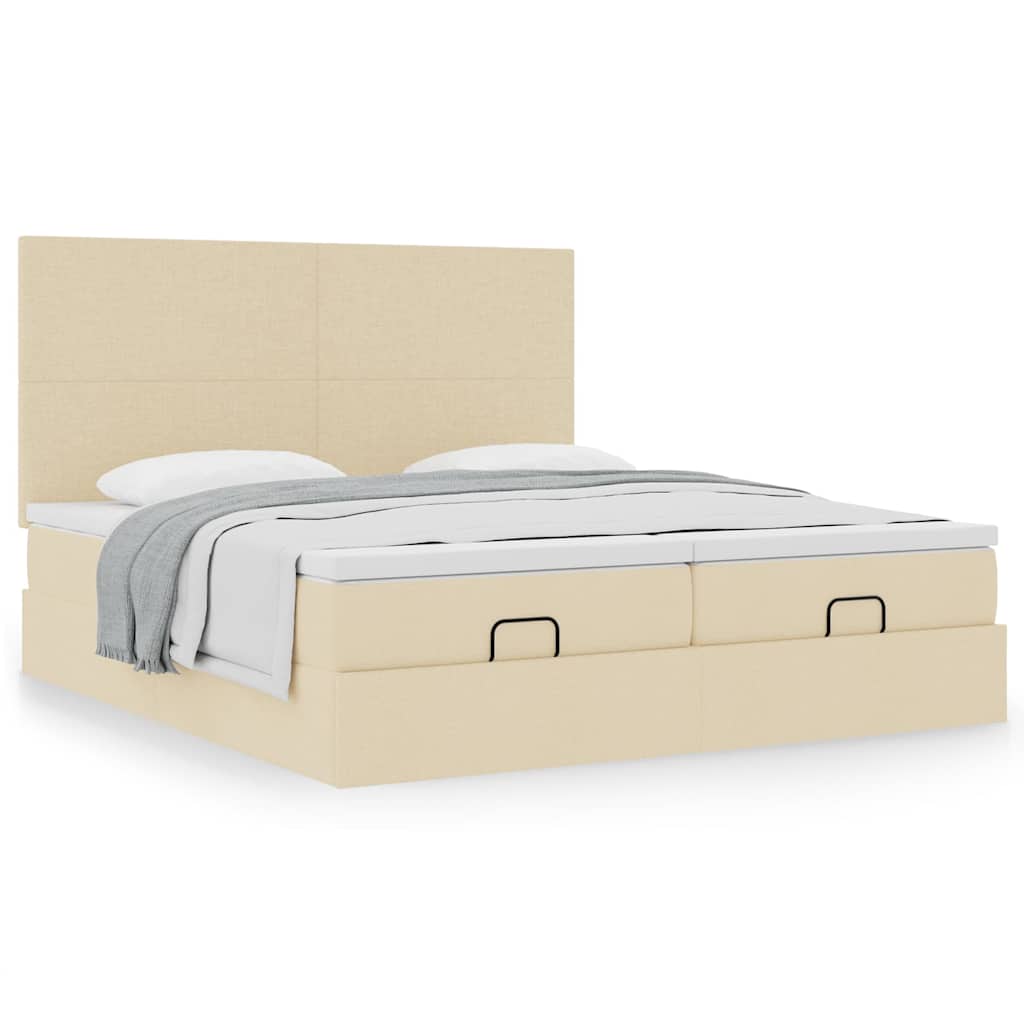 vidaXL Ottoman-Bett mit Matratzen Creme 200x200 cm Stoff