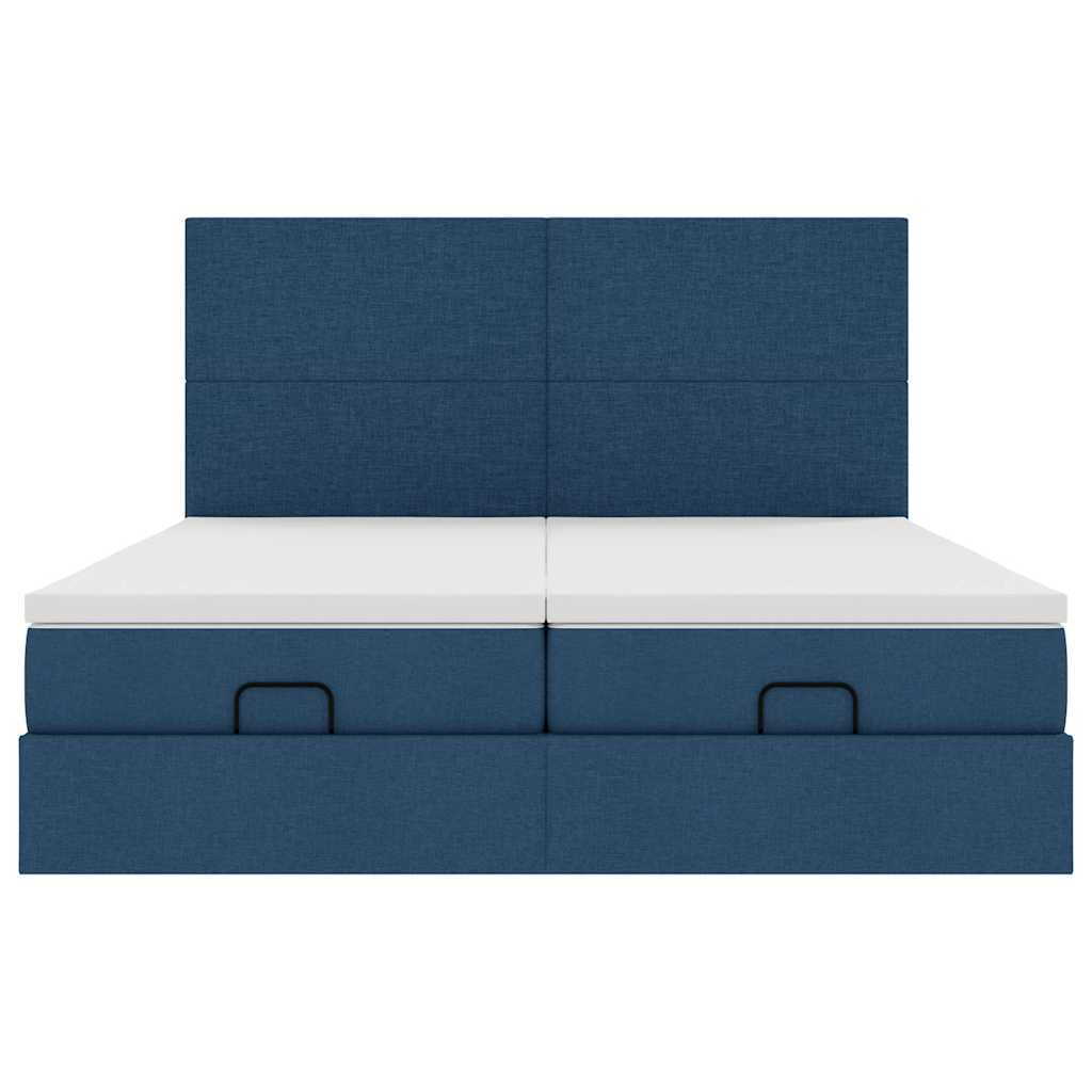 vidaXL Lit ottoman avec matelas Bleu 200x200 cm Tissu
