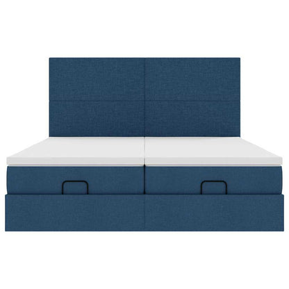 vidaXL Lit ottoman avec matelas Bleu 200x200 cm Tissu