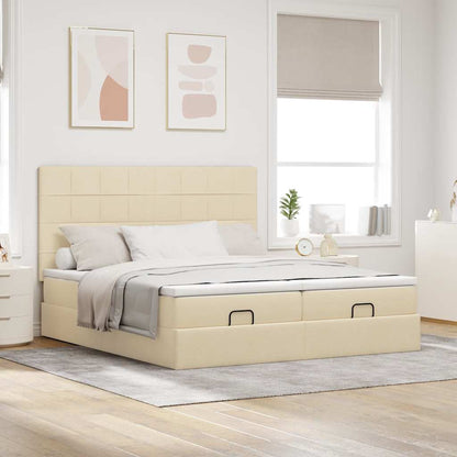vidaXL Ottoman-Bett mit Matratzen Creme 160x200 cm Stoff