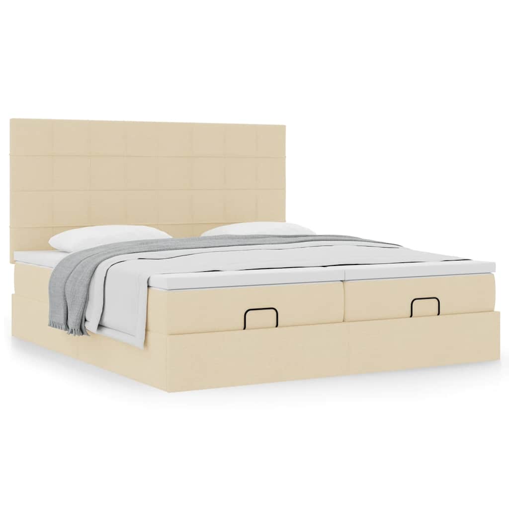 vidaXL Ottoman-Bett mit Matratzen Creme 160x200 cm Stoff