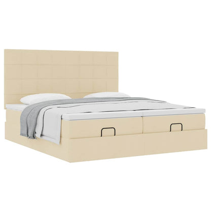 vidaXL Ottoman-Bett mit Matratzen Creme 160x200 cm Stoff