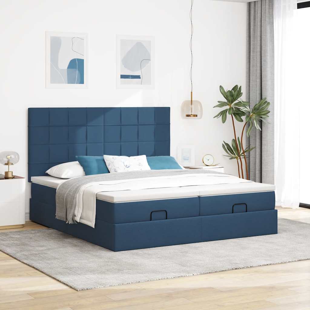vidaXL Ottoman-Bett mit Matratzen Blau 180x200 cm Stoff