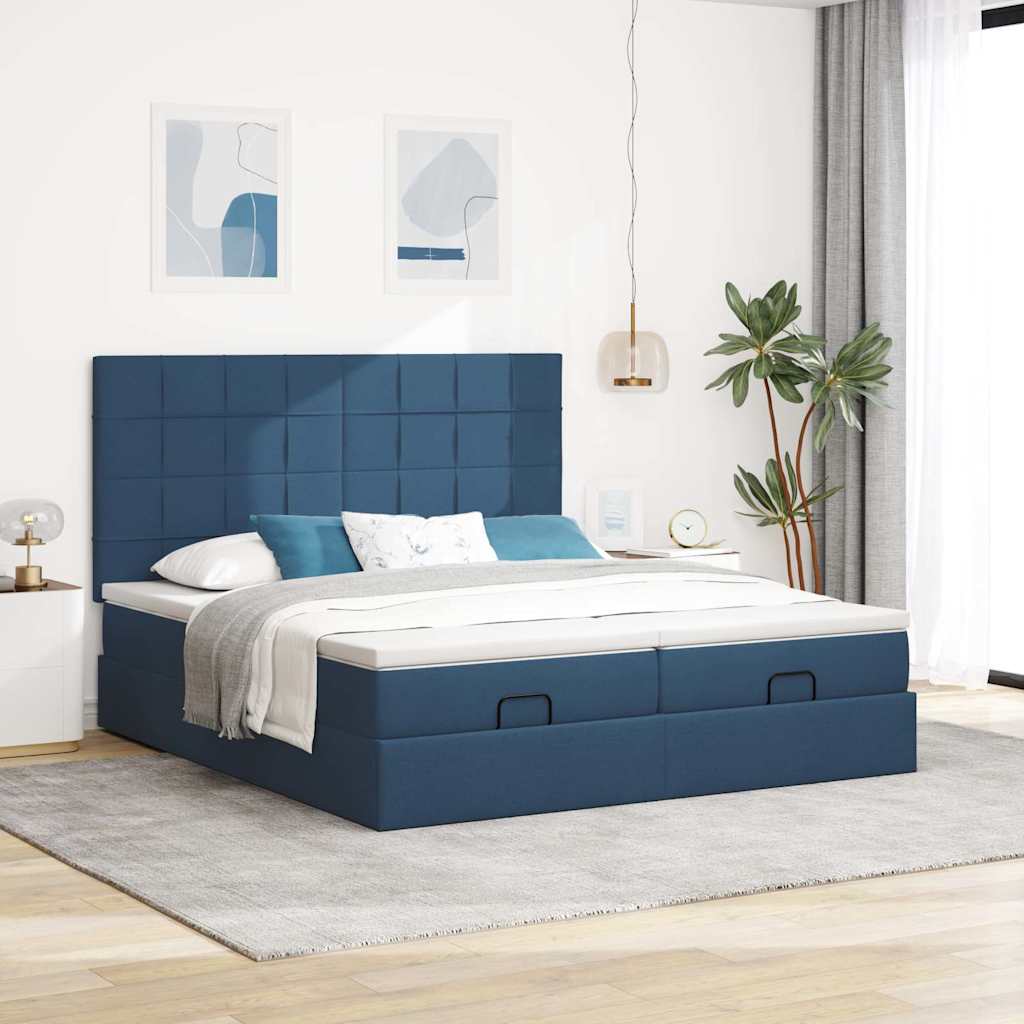 vidaXL Ottoman-Bett mit Matratzen Blau 200x200 cm Stoff