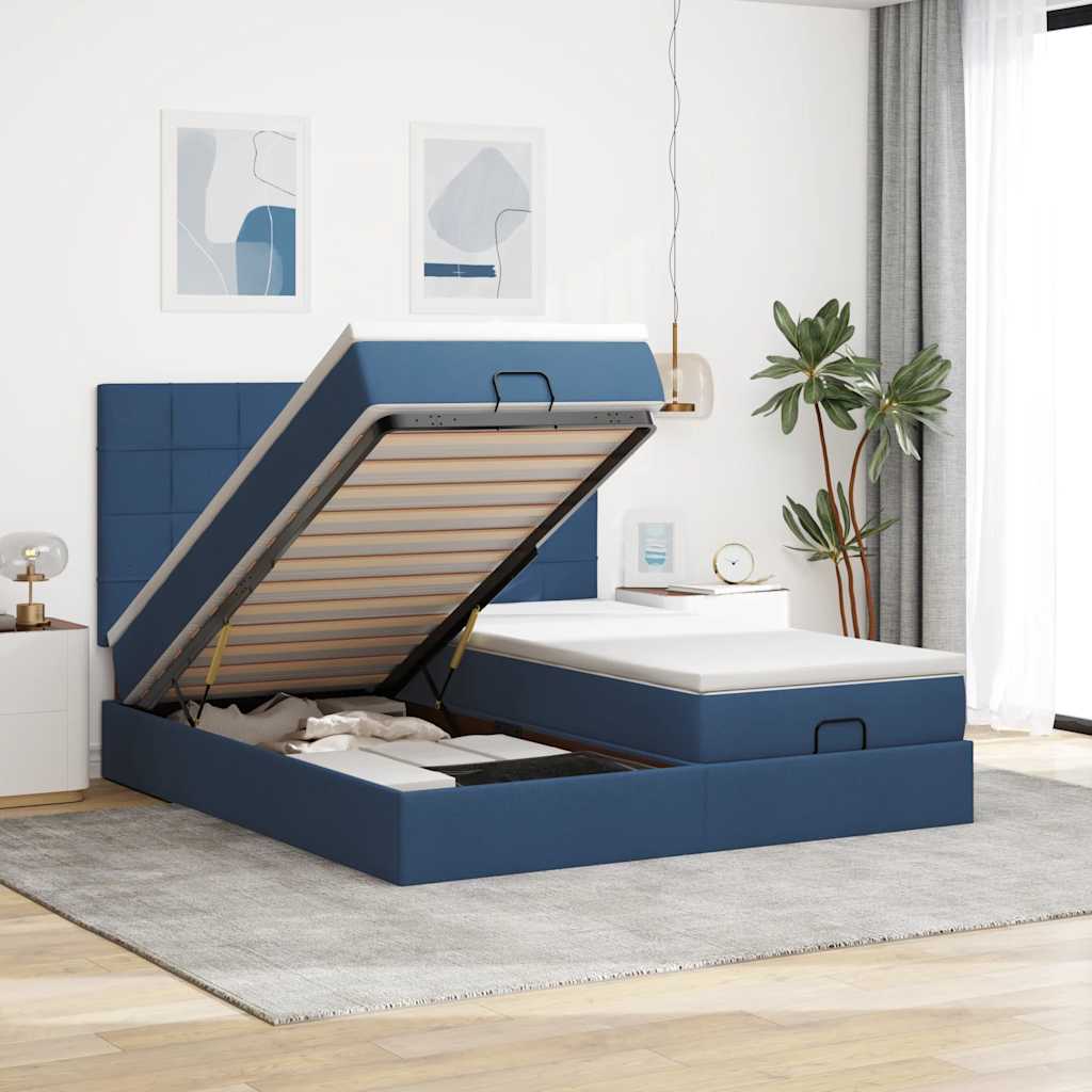 vidaXL Ottoman-Bett mit Matratzen Blau 200x200 cm Stoff