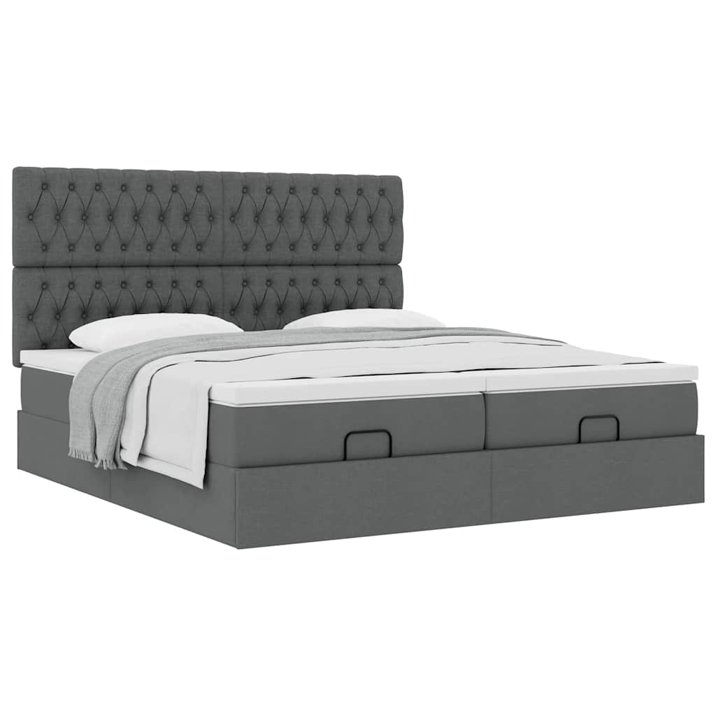 vidaXL Ottoman-Bett mit Matratzen Dunkelgrau 180x200 cm Stoff
