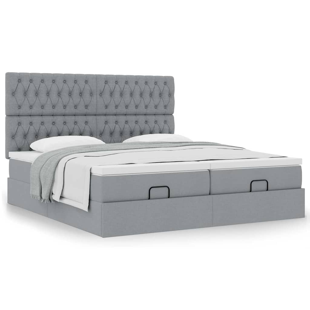 vidaXL Ottoman-Bett mit Matratzen Hellgrau 200x200 cm Stoff