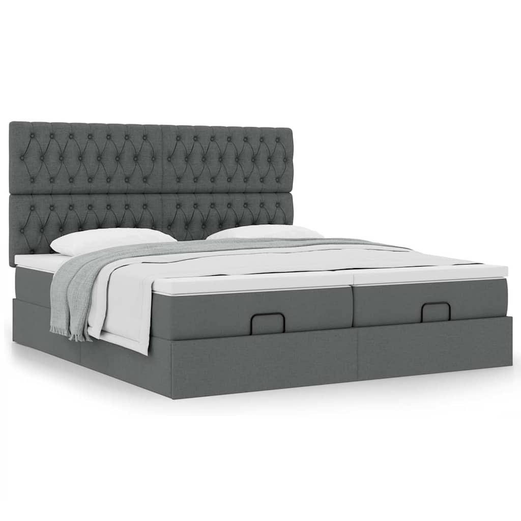 vidaXL Ottoman-Bett mit Matratzen Dunkelgrau 200x200 cm Stoff