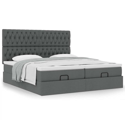 vidaXL Ottoman-Bett mit Matratzen Dunkelgrau 200x200 cm Stoff