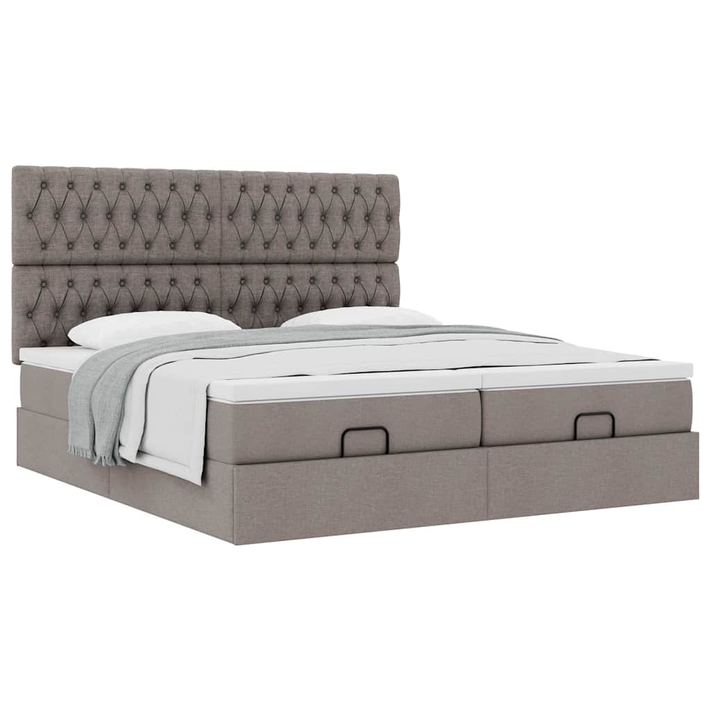 vidaXL Ottoman-Bett mit Matratzen Taupe 200x200 cm Stoff