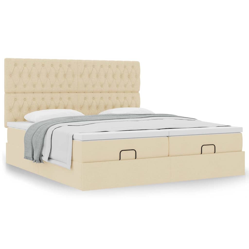 vidaXL Ottoman-Bett mit Matratzen Creme 200x200 cm Stoff