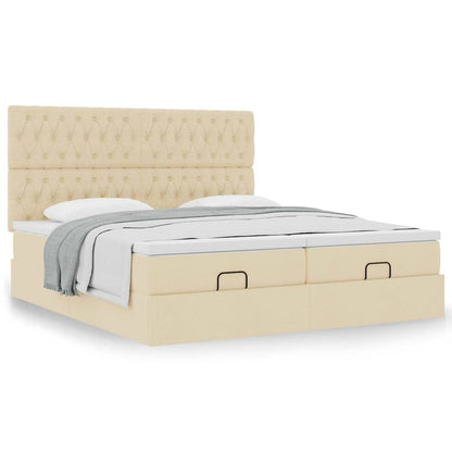 vidaXL Ottoman-Bett mit Matratzen Creme 200x200 cm Stoff